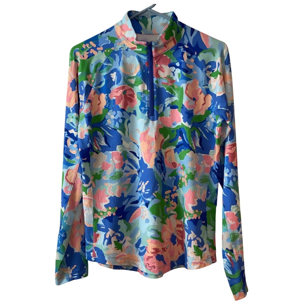 Walter‎ Hagen Quarter Zip Women M Blue Floral NWT UPF 50+ Suncover Athletic Top